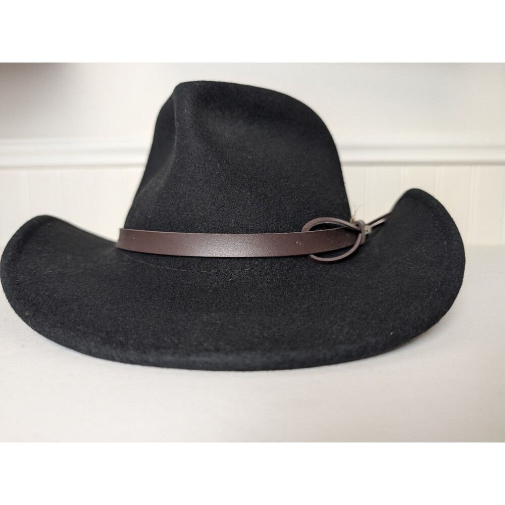 Scala Outback Black Felt Hat Ribbon Accent 2 Inch Brim Mens Western Ranch Large